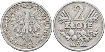 Польша 2 злотых 1960 MW KM 46, Parchimowicz 216c алюминий 4519-124