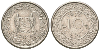 Суринам 10 центов 1976 KM 13 медно-никель 4611-825