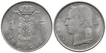БЕЛЬГИЯ 1 ФРАНК 1972 BELGIE KM 143.1 медно-никель 4382-1124