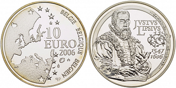 Бельгия 10 евро 2006 400 лет со дня смерти Юста Липсия (1547-1606), философа, филолога, последователя Сенеки KM 255 серебро PROOF 11-318-25