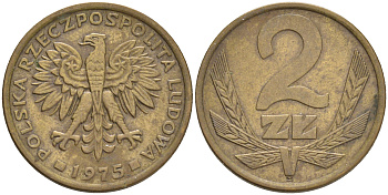 ПОЛЬША 2 ЗЛОТЫХ 1975 ЛЕНИНГРАДСКИЙ МОНДВОР KM 80.1 латунь VF 4561-736