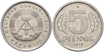 ГДР 5 пфеннигов 1979 A KM 9.2 алюминий 218-1167