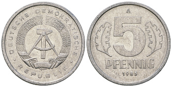 ГДР 5 пфеннигов 1983 A КМ 9.2 алюминий 3458-1241