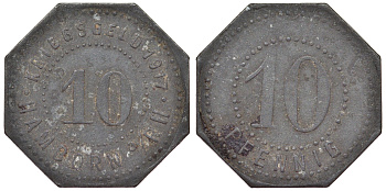 Германия, Хамборн 10 пфеннигов 1917 Дуйсбург, Северный Рейн-Вестфалия, нотгельд Funck 190.3 цинк 4119-1216