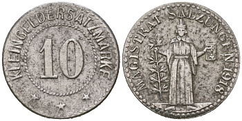Зальцунген (Саксен-Майнинген) 10 пфеннингов 1918 Funck 466.2, Men05 22370.2, Men18 27982.2 железо 4169-1132