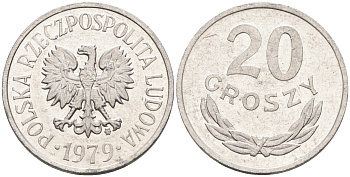 Польша 20 грошей 1979 MW KM А47 алюминий    4174-719