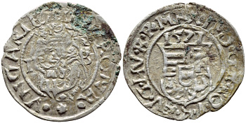 Венгрия 1 денар 1571 КВ, Максимилиан II Габсбург (1564-1576), мадонна с младенцем  серебро    1530-422