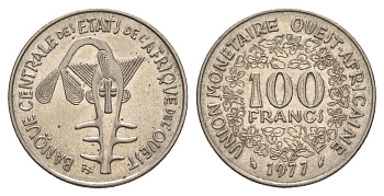 Западная Африка (BCEAO) 100 франков 1977 KM 4 никель aUNC 4656-922