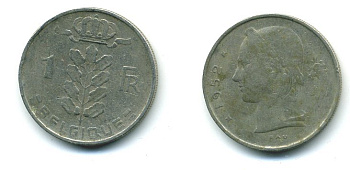 БЕЛЬГИЯ 1 ФРАНК 1952 BELGIQUE KM 142.1 медно-никель 57-445