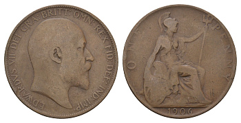Великобритания 1 пенни 1906 Эдуард VII (1901-1910) KM 794.2, Spink 3990 бронза 4680-813