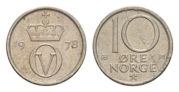 Норвегия 10 эре 1978 Улаф V (1957-1991) KM 416 медно-никель 4632-1163