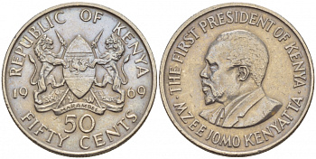 Кения 50 центов 1969 Джомо Кениата KM 13 медно-никель 4548-533