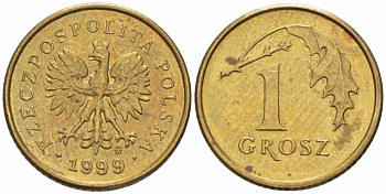 Польша 1 грош 1999 MW KM 276, Parchimowicz 701h латунь 105-732