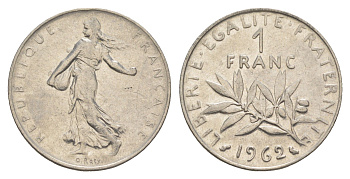Франция 1 франк 1962 сеятель KM 925 никель 4539-1237