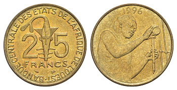 Западная Африка (BCEAO) 25 франков 1996 Центральный банк государств Западной Африки KM 9 алюминиевая бронза UNC 4642-311