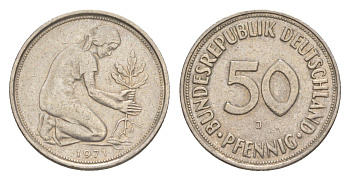 ФРГ 50 пфеннигов 1971 J KM 109.1, J. 384 медно-никель 4636-1148