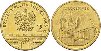 Польша 2 злотых 2005 MW, серия исторические места Польши, Влоцлавек (Wloclawek) KM 529, Parchimowicz 960 латунь 4538-244