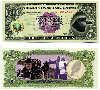 Новая Зеландия, Остров Чатем 3 доллара 1999 пластик UNC (пресс) 7547-2-4-2