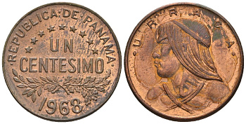 Панама 1 сентесимо 1968  KM 22 бронза  aUNC  4609-812