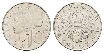 Австрия 10 шиллингов 1974 KM 2918 медно-никель UNC 4671-646