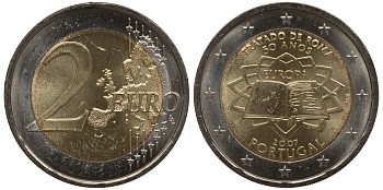 Португалия 2 евро 2007 50 лет Римскому договору KM 771 биметалл UNC M1-11