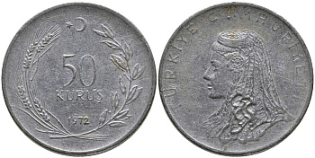 Турция 50 курушей 1972 Анатолийская невеста KM 899 нержавеющая сталь 4541-734