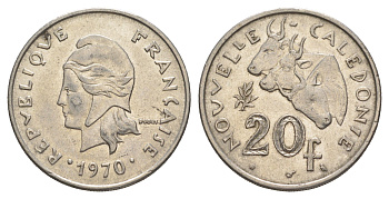 Новая Каледония 20 франков 1970 KM 6 никель aUNC 4631-1126