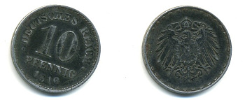 ГЕРМАНИЯ 10 ПФЕННИГОВ 1916 A, KM 20, J. 298 железо 4379-1425