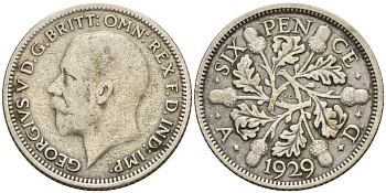 Великобритания 6 пенсов 1929 Георг V (1910-1936) KM 832, Spink 4040 серебро 4602-624