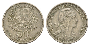 Португалия 50 сентаво 1964 KM 577 никель латунь 4651-757