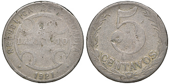 Колумбия 5 сентаво 1921 государственный лепрозорий KM L11 медно-никель 53-1032