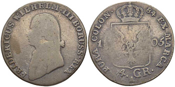 ПРУССИЯ 4 ГРОША 1805 A, ФРИДРИХ ВИЛЬГЕЛЬМ III (1797-1840) КМ 370 серебро 4390-611