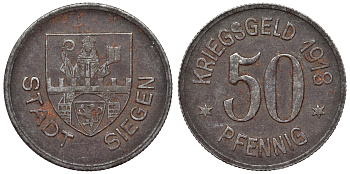 Германия, Зиген 50 пфеннигов 1918 Северный Рейн-Вестфалия, нотгельд Funck 497.5 железо 4121-444