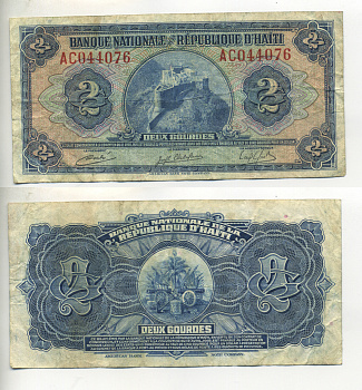 ГАИТИ 2 ГУРДА 1951-1964 1919 ГОД, ШЕСТОЙ ВЫПУСК, СЕРИЯ АС Pick 179а бумага 7457-9-2