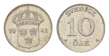 Швеция 10 эре 1941 Густав V (1907-1950) KM 780 серебро 4124-757