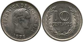 Колумбия 10 сентаво 1975 KM 253 сталь плакированная никелем 4528-735