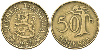 Финляндия 50 марок 1953 H KM 40 алюминиевая бронза 4586-821