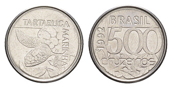 Бразилия 500 крузейро 1992 морская черепаха KM 624 нержавеющая сталь UNC 4644-544
