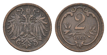 Австрия 2 геллера 1905 Франц Иосиф I (1848-1916) KM 2801 бронза 4674-412