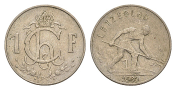 Люксембург 1 франк 1960 Шарлотта (1918-1964), сталевар KM 46.2 медно-никель 4643-531