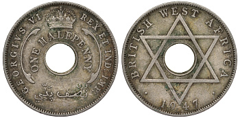 Британская Западная Африка 1/2 пенни 1947 H, Георг VI KM 18 медно-никель 25-2234