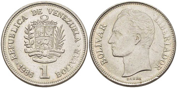 Венесуэла 1 боливар 1986 Симон Боливар KM 52 никель 58-1213