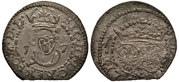 Польша 1 шиллинг (шеляг) 1617 (16)17, Сигизмунд III (1587-1632), вес 0,99 гр. KM 16.3 серебро 1516-1544