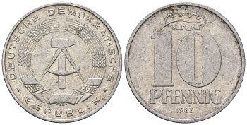 ГДР 10 пфеннигов 1982 А KM 10 алюминий 3459-641