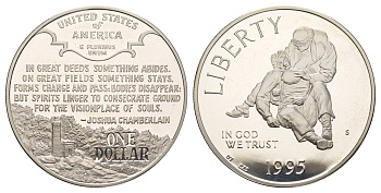 США 1 доллар 1995 S, Гражданская война KM 255 серебро PROOF 11-263-15