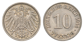 Германия 10 пфеннигов 1914 A, Вильгельм II (1888-1918) KM 12, J. 13 медно-никель 4636-1027