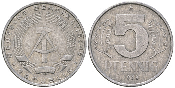 ГДР 5 пфеннигов 1968 A KM 9.1 алюминий 4625-235