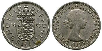 Великобритания 1 шиллинг 1953 Елизавета II (1952-2022), Английский герб KM 890, Spink 4139 медно-никель 4384-244