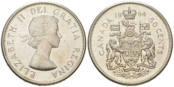 Канада 50 центов 1964 Елизавета II (1952-2022) KM 56 серебро UNC 68-914