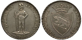 Швейцария, Берн 1 талер 1795 медведь Davenport 1759, KM 149, Divo/Tobler 507 a серебро 00-803-62
